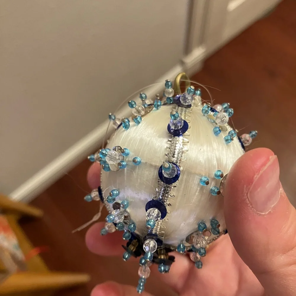Vintage beaded push pin Christmas Ornaments Set of 3